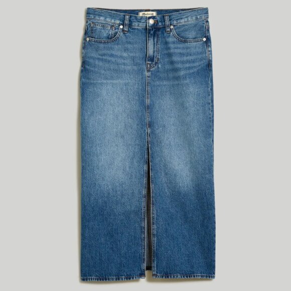 Madewell Denim Mid-Rise Maxi Skirt in Pratt Wash Retro 90's Inspired Size 32 - Picture 1 of 16